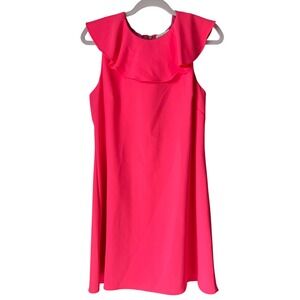 Sail to Sable Hot Pink Poly Crepe Ruffle Neck Shift Dress Nautical Size 10